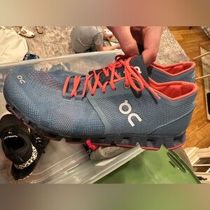 On Running Coral and Navy Sneakers